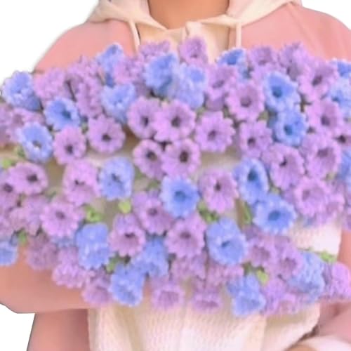 JHOMHF DIY Häkelblumen-Decken-Set Rosenstrauß Überwurf Handgefertigtes Geschenk for Geburtstag Heimdekoration All-Inclusive-Bastelset Mit Garnhaken-Anleitung(Light Purple Material Kit) von JHOMHF
