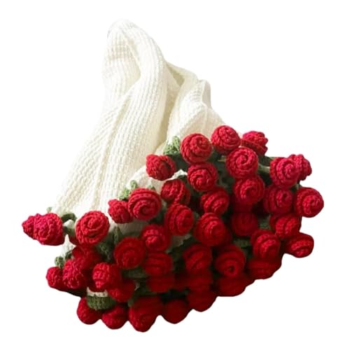 JHOMHF DIY Häkelblumen-Decken-Set Rosenstrauß Überwurf Handgefertigtes Geschenk for Geburtstag Heimdekoration All-Inclusive-Bastelset Mit Garnhaken-Anleitung(Red Material Kit) von JHOMHF