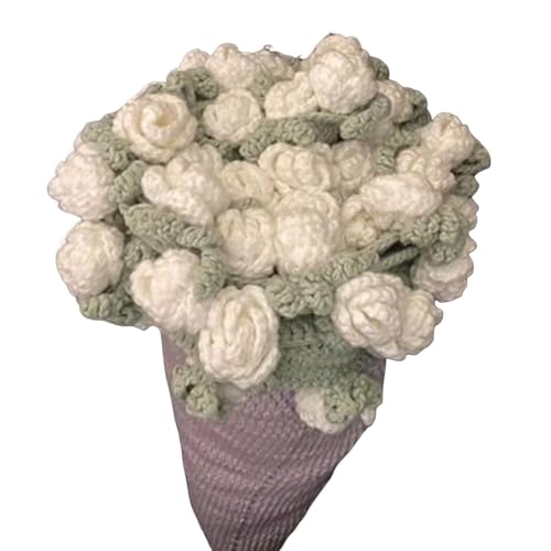 JHOMHF DIY Häkelblumen-Decken-Set Rosenstrauß Überwurf Handgefertigtes Geschenk for Geburtstag Heimdekoration All-Inclusive-Bastelset Mit Garnhaken-Anleitung(White Material Kit) von JHOMHF