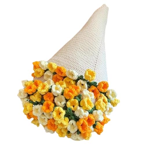 JHOMHF DIY Häkelblumen-Decken-Set Rosenstrauß Überwurf Handgefertigtes Geschenk for Geburtstag Heimdekoration All-Inclusive-Bastelset Mit Garnhaken-Anleitung(Yellow+White Material Kit) von JHOMHF