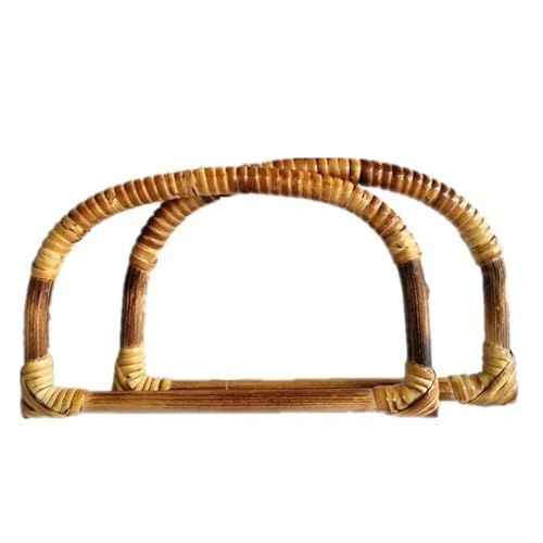 JHSDHYD Bambus taschengriff 2 STÜCKE Rattan Webartikel D-förmiger Ring Bambus Griff Vintage Holz Teile DIY Woven Tasche Griff Gepäck Zubehör(15x9cm Natural) von JHSDHYD