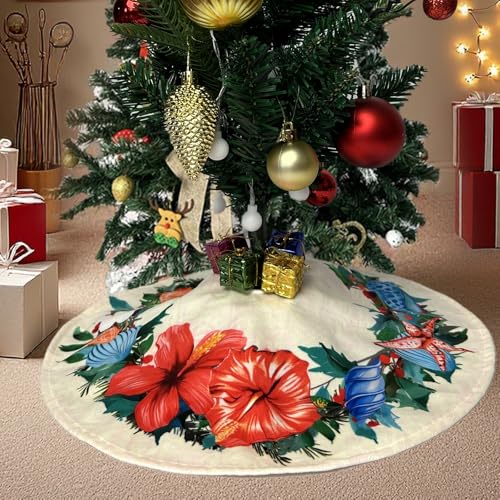 Mele Kalikimaka Hawaii Mini Weihnachtsbaum Röcke - 15 Zoll Weihnachtsbaum Matte mit Tropischem Kranz Design, Klassische Tischplatte Urlaub Dekoration für Mini Künstliche & Echte Bäume, Festliche von JHSLAJ