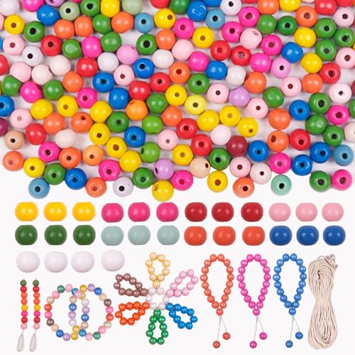 JHWELRG 320 Stück Bunte Holzperlen,Holz Perlen zum Basteln,Farbig Bastelnperlen -Set für DIY-Schmuck und Bastelbedarf Schmuck Armband Halskette JHWELRG 320 Stück Bunte Holzperlen,Holz Perlen zum Basteln,Farbig Bastelnperlen -Set für DIY-Schmuck und Bastelbedarf Schmuck Armband Halskette von JHWELRG