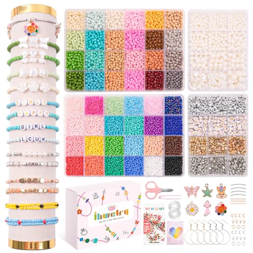 JHWELRG 3mm+4mm 48 Farben DIY Perlen für Armbänder,mit Buchstabenperlen und Schwarzer Anhänger Glasperlen zum Auffädeln, armband perlen set für Weihnachten Feiertage Geburtstage Belohnungen JHWELRG 3mm+4mm 48 Farben DIY Perlen für Armbänder,mit Buchstabenperlen und Schwarzer Anhänger Glasperlen zum Auffädeln, armband perlen set für Weihnachten Feiertage Geburtstage Belohnungen von JHWELRG