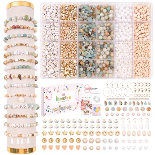 JHWELRG Natürliche Amazonit Perlen Perlen für Armbänder, Selber Machen Chip Edelsteinperlen Set, mit Anhänger Buchstabenperlen zum Basteln DIY Armband Halsketten Schmuckherstellung JHWELRG Natürliche Amazonit Perlen Perlen für Armbänder, Selber Machen Chip Edelsteinperlen Set, mit Anhänger Buchstabenperlen zum Basteln DIY Armband Halsketten Schmuckherstellung von JHWELRG