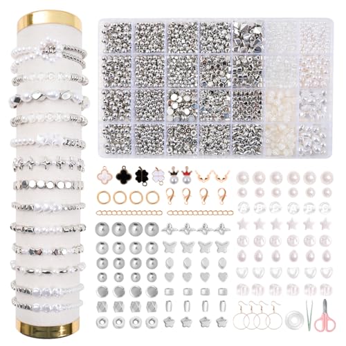 JHWELRG Perle Weiße Armbänder Selber Machen Perlen Set zum Basteln JHWELRG Perle Weiße Armbänder Selber Machen Perlen Set zum Basteln von JHWELRG