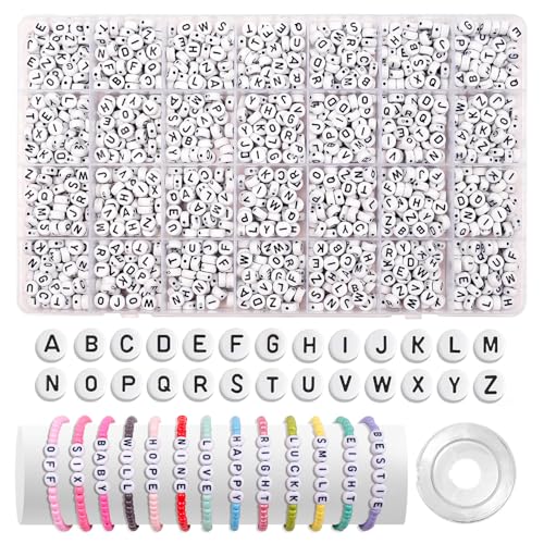JHWELRG Perlen Set 1450 Stück Schwarze & Weiße Buchstaben Perlen für Armbänder DIY Schmuckherstellung Alphabet Set, Buchstabenperlen Bastelset für Armband Halskette Haarband,Freundschaftsarmbänder JHWELRG Perlen Set 1450 Stück Schwarze & Weiße Buchstaben Perlen für Armbänder DIY Schmuckherstellung Alphabet Set, Buchstabenperlen Bastelset für Armband Halskette Haarband,Freundschaftsarmbänder von JHWELRG