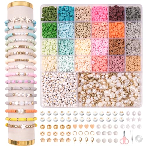 JHWELRG Perlen für Armbänder Clay Perlen Set,Mit Buchstabenperlen Heishi Perlen Set zum Auffädeln,Freundschaftsarmbänder Selber Machen zu Weihnachten,Feiertage, Geburtstage, Partys von JHWELRG