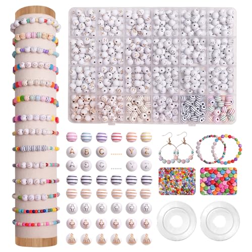 JHWELRG Selber Machen Round Perlen Set,Buchstaben Perlen für armbänder, Boho Beads für Auffädeln Mit Farbigen Perlen für DIY Armbänder Bastelset Schmuckherstellung,Halskette,Freundschaftsarmbänder von JHWELRG