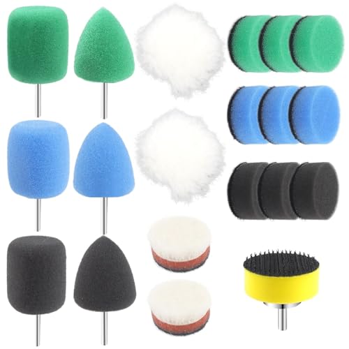 20 Stück Polierschwämme Set, Mini Polieraufsätze (25 mm), Mini Detail Polierer mit Schwamm und Wolle Polierauflage, Polieraufsatz Akkuschrauber, für Kleine Flächen Autoschleifen Polieren Wachsen von JHXhhthongtong