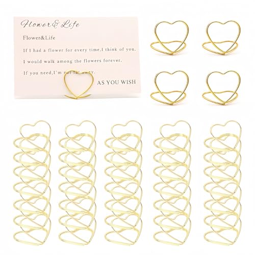 40 Stück Fotohalter Herz goldene Herz-Bildhalter Tischnummernhalter Tischkartenständer aus Metall Name Halter Namenskartenhalter für Hochzeit Restaurant Party Büro von JHXhhthongtong