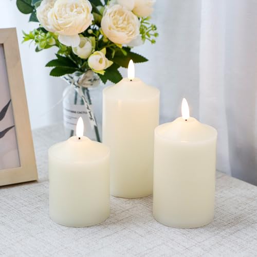 JHY DESIGN 3er-Set flammenlose Batteriekerzen mit 8-Tasten-Fernbedienung & Timer, 3D-Effekt LED-Kerzen batteriebetrieben flackernde Kerzen für Hochzeit Esstisch Weihnachten Wohnzimmer(10/12/15cm) von JHY DESIGN
