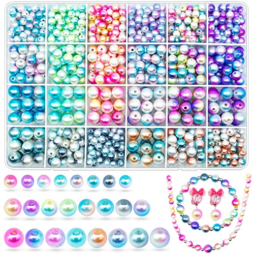 1150 Stück Farbverlauf Meerjungfrau Imitationsperlen zum Basteln, künstliche ABS glatte Füller, Regenbogen-Perlen, verschiedene Größen, 6 mm, 8 mm, 10 mm, Halsketten, Armbänder machen (Farbverlauf) von JHYlilia