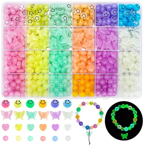 Acryl-Stern-Herz-Perlen, leuchtende Perlen, fluoreszierende Perlen, 6 Farben, runde Kunstperlen, handgefertigte lose Abstandshalterperlen für Schmuckherstellung, DIY, Handwerk, Armbänder, Ohrringe von JHYlilia