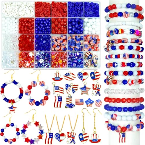 JHYlilia Rote weiß-blaue Perlen-Set, patriotische Tonperlen, Sternperlen, runde Perlen für Schmuckherstellung, Unabhängigkeitstag, Polymer-Ton-Perlen, Heishi-Perlen für Halsketten, Armbänder, Ohrringe JHYlilia Rote weiß-blaue Perlen-Set, patriotische Tonperlen, Sternperlen, runde Perlen für Schmuckherstellung, Unabhängigkeitstag, Polymer-Ton-Perlen, Heishi-Perlen für Halsketten, Armbänder, Ohrringe von JHYlilia
