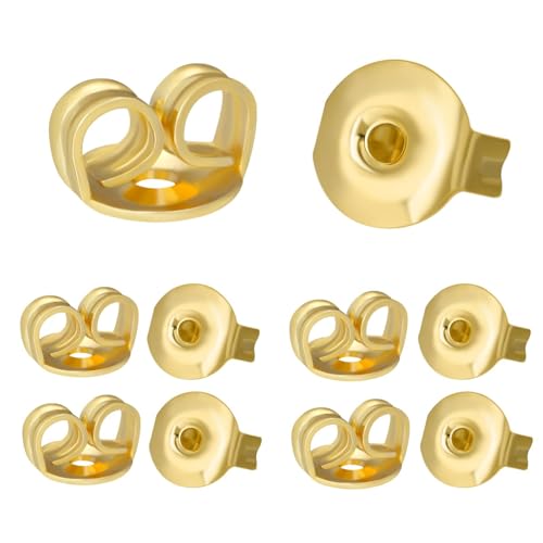 JIACHAREMED 18 K Gold Ohrring-Verschlüsse Ersatz – Komfort-Ohrring-Verschlüsse für Ohrstecker, sichere Ohrverriegelung für Ohrstecker, Ohrmutter für Pfosten, 10 Stück/5 Paar von JIACHARMED
