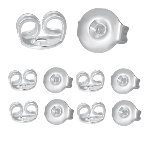 JIACHAREMED Silberne Ohrring-Verschlüsse, Ersatzteile, bequeme Schmetterlings-Ohrring-Verschlüsse für Ohrstecker, sichere Ohrverriegelung für Ohrstecker, Ohrmutter für Pfosten, 10 Stück/5 Paar JIACHAREMED Silberne Ohrring-Verschlüsse, Ersatzteile, bequeme Schmetterlings-Ohrring-Verschlüsse für Ohrstecker, sichere Ohrverriegelung für Ohrstecker, Ohrmutter für Pfosten, 10 Stück/5 Paar von JIACHARMED