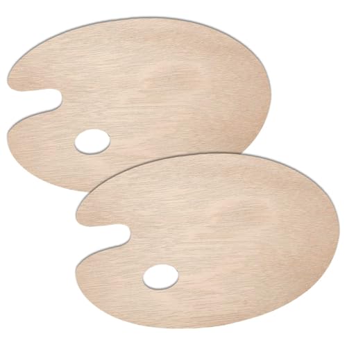 JIADEXIN 2 Stück Holz Malpalette - Ovale Palette Mischpalett Griffloch Malen Palette Universalpalette für Aquarell Acrylmalerei Ölfarben von JIADEXIN