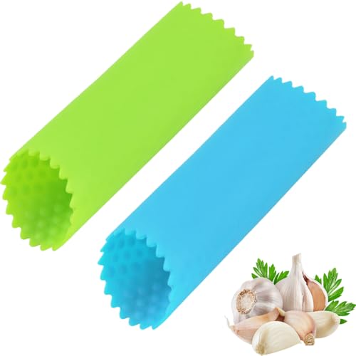 JIADEXIN 2 Stück Knoblauchschäler - Silikon Knoblauch Schäler Rolle Easy Schnellschälrolle Knoblauchroller Küchenwerkzeug für Knoblauchpresse-Schält Knoblauchzehen in Sekunden, Blau/Grün JIADEXIN 2 Stück Knoblauchschäler - Silikon Knoblauch Schäler Rolle Easy Schnellschälrolle Knoblauchroller Küchenwerkzeug für Knoblauchpresse-Schält Knoblauchzehen in Sekunden, Blau/Grün von JIADEXIN