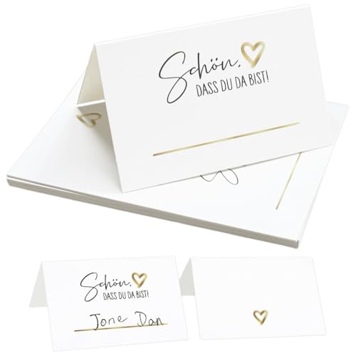 JIADEXIN 50 Stück Tischkarten Hochzeit -Schön dass du da bist Sitzplatzkarten 85x55mm Tischdekoration Namenskarten Platzkarten für Hochzeit Geburtstag Feiern Partys JIADEXIN 50 Stück Tischkarten Hochzeit -Schön dass du da bist Sitzplatzkarten 85x55mm Tischdekoration Namenskarten Platzkarten für Hochzeit Geburtstag Feiern Partys von JIADEXIN