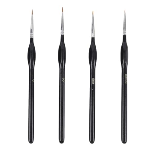 JIADEXIN Feine Detail Pinsel Set - 4 Stück Miniatur Pinsel Zeichenpinsel Schwarz Künstlerpinsel Malen für Künstler, für Acryl, Öl, Aquarell, Nail Art (Größen 0, 00, 000, 00000) von JIADEXIN
