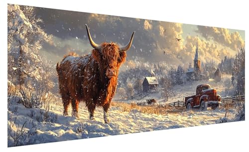5D Diamond Painting Erwachsene Bauernhof, Diamond Painting Bilder Groß Ochse, DIY Full Drill Mosaikherstellung Bastelset, Kristall Stickerei Kreuzstich Basteln für Deko Wohnzimmer (100x40cm) A-57 von JIAGUANG