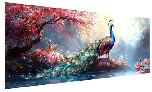 5D Diamond Painting Erwachsene Baum, Diamond Painting Bilder Groß Pfau, DIY Full Drill Mosaikherstellung Bastelset, Kristall Stickerei Kreuzstich Basteln für Zimmer Deko Wohnzimmer (80x30cm) B-26 von JIAGUANG