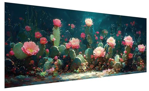5D Diamond Painting Erwachsene Blume, Diamond Painting Bilder Groß Kaktus, DIY Full Drill Mosaikherstellung Bastelset, Kristall Stickerei Kreuzstich Basteln für Zimmer Deko Wohnzimmer (80x30cm) A-37 von JIAGUANG