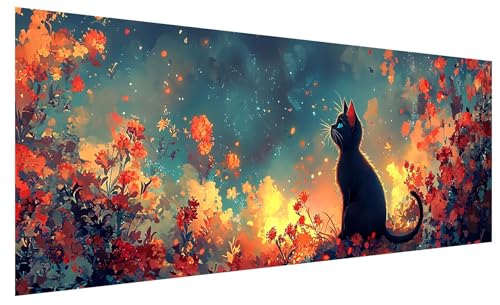 5D Diamond Painting Erwachsene Blume, Diamond Painting Bilder Groß Katze, DIY Full Drill Mosaikherstellung Bastelset, Kristall Stickerei Kreuzstich Basteln für Zimmer Deko Wohnzimmer (130x50cm) B-86 von JIAGUANG