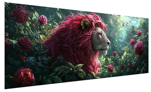 5D Diamond Painting Erwachsene Blume, Diamond Painting Bilder Groß Löwe, DIY Full Drill Mosaikherstellung Bastelset, Kristall Stickerei Kreuzstich Basteln für Zimmer Deko Wohnzimmer (250x100cm) A-21 von JIAGUANG