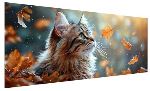 5D Diamond Painting Erwachsene Herbst, Diamond Painting Bilder Groß Katze, DIY Full Drill Mosaikherstellung Bastelset, Kristall Stickerei Kreuzstich Basteln für Zimmer Deko Wohnzimmer (200x80cm) A-99 von JIAGUANG