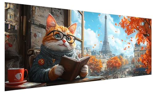 5D Diamond Painting Erwachsene Herbst, Diamond Painting Bilder Groß Katze, DIY Full Drill Mosaikherstellung Bastelset, Kristall Stickerei Kreuzstich Basteln für Zimmer Deko Wohnzimmer (80x30cm) A-81 von JIAGUANG