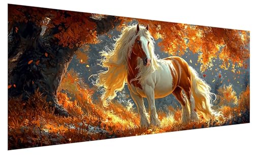 5D Diamond Painting Erwachsene Herbst, Diamond Painting Bilder Groß Pferd, DIY Full Drill Mosaikherstellung Bastelset, Kristall Stickerei Kreuzstich Basteln für Zimmer Deko Wohnzimmer (200x80cm) B-60 von JIAGUANG