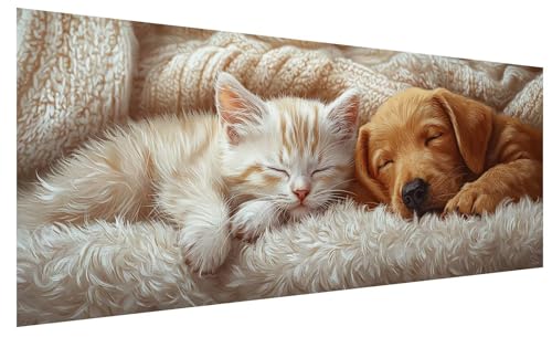 5D Diamond Painting Erwachsene Katze, Diamond Painting Bilder Groß Hund, DIY Full Drill Mosaikherstellung Bastelset, Kristall Stickerei Kreuzstich Basteln für Zimmer Deko Wohnzimmer (80x30cm) A-67 von JIAGUANG