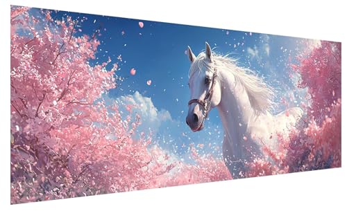 5D Diamond Painting Erwachsene Kirschblüten, Diamond Painting Bilder Groß Pferd, DIY Full Drill Mosaikherstellung Bastelset, Kristall Stickerei Kreuzstich Basteln für Deko Wohnzimmer (80x30cm) B-52 von JIAGUANG