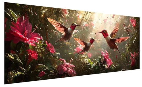 5D Diamond Painting Erwachsene Kolibri, Groß Diamond Painting Bilder Wald, DIY Full Drill Mosaikherstellung Bastelset, Kristall Stickerei Kreuzstich Basteln für Zimmer Deko Wohnzimmer (80x30cm) K-61 von JIAGUANG