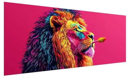 5D Diamond Painting Erwachsene Löwe, Diamond Painting Bilder Groß Tier, DIY Full Drill Mosaikherstellung Bastelset, Kristall Stickerei Kreuzstich Basteln für Zimmer Deko Wohnzimmer (80x30cm) B-76 von JIAGUANG