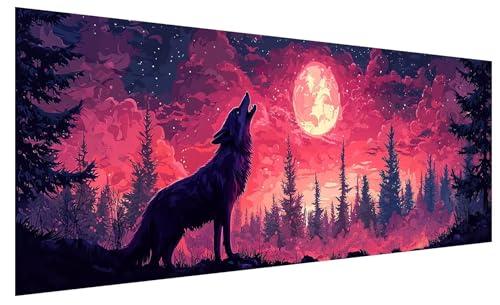 5D Diamond Painting Erwachsene Mond, Diamond Painting Bilder Groß Wolf, DIY Full Drill Mosaikherstellung Bastelset, Kristall Stickerei Kreuzstich Basteln für Zimmer Deko Wohnzimmer (250x100cm) B-68 von JIAGUANG