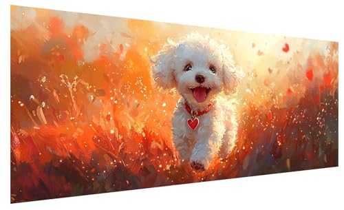 5D Diamond Painting Erwachsene Niedlich, Diamond Painting Bilder Groß Hund, DIY Full Drill Mosaikherstellung Bastelset, Kristall Stickerei Kreuzstich Basteln für Zimmer Deko Wohnzimmer (150x60cm) B-96 von JIAGUANG
