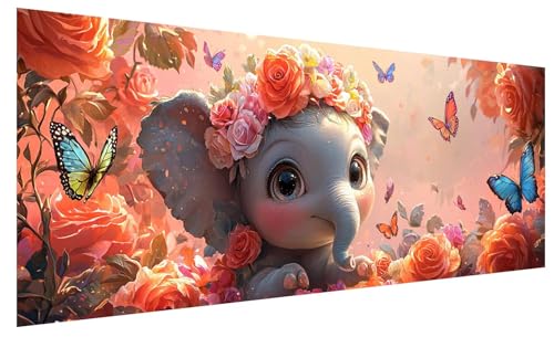 5D Diamond Painting Erwachsene Schmetterling, Diamond Painting Bilder Groß Elefant, DIY Full Drill Mosaikherstellung Bastelset, Kristall Stickerei Kreuzstich Basteln für Deko Wohnzimmer (80x30cm) B-50 von JIAGUANG