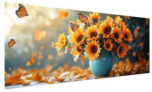 5D Diamond Painting Erwachsene Schmetterling, Diamond Painting Bilder Groß Sonnenblume, DIY Full Drill Mosaikherstellung Bastelset, Kristall Stickerei Kreuzstich Basteln Zimmer Deko (200x80cm) B-32 von JIAGUANG