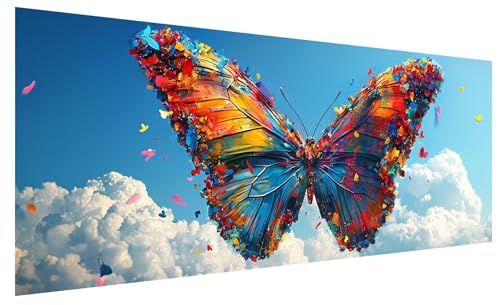 5D Diamond Painting Erwachsene Schmetterling, Diamond Painting Bilder Groß Wolke, DIY Full Drill Mosaikherstellung Bastelset, Kristall Stickerei Kreuzstich Basteln für Deko Wohnzimmer (130x50cm) A-13 von JIAGUANG