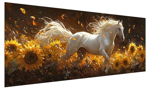 5D Diamond Painting Erwachsene Sonnenblume, Diamond Painting Bilder Groß Pferd, DIY Full Drill Mosaikherstellung Bastelset, Kristall Stickerei Kreuzstich Basteln für Deko Wohnzimmer (200x80cm) B-88 von JIAGUANG