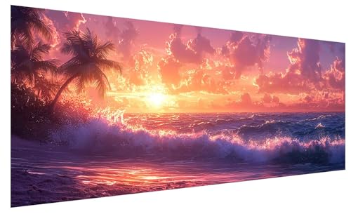5D Diamond Painting Erwachsene Sonnenuntergang, Diamond Painting Bilder Groß Meer, DIY Full Drill Mosaikherstellung Bastelset, Kristall Stickerei Kreuzstich Basteln für Deko Wohnzimmer (130x50cm) A-3 von JIAGUANG