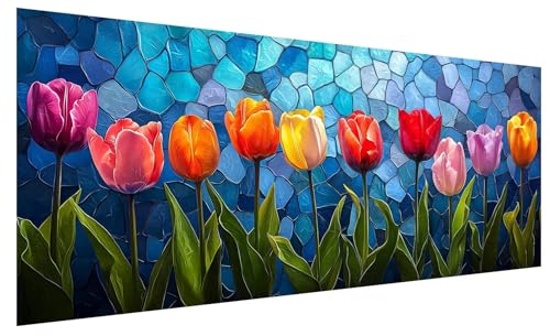 5D Diamond Painting Erwachsene Tulpe, Diamond Painting Bilder Groß Abstrakt, DIY Full Drill Mosaikherstellung Bastelset, Kristall Stickerei Kreuzstich Basteln für Zimmer Deko Wohnzimmer (80x30cm) B-28 von JIAGUANG