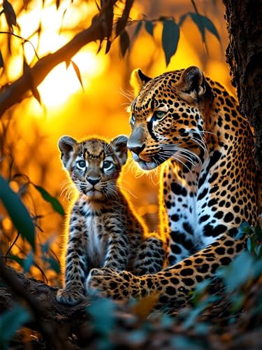 JIAGUANG 5D DIY Full Drill Diamond Art Painting Kit Leopard 30x40 cm - Tier Diamant Malerei Kits - DIY Crystal Strass Stickerei Painting - Geschenk für Home Décor - Erwachsener von JIAGUANG