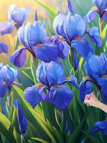 Diamond Painting Blau, DIY Diamant Painting Bilder Blumen für Erwachsene Anfänger, Vollbohrer Diamant Malerei Eckige Steine als Geschenke Weihnachten, Bastelset Erwachsene für Wanddeko, 50x70 cm, L-18 von JIAGUANG