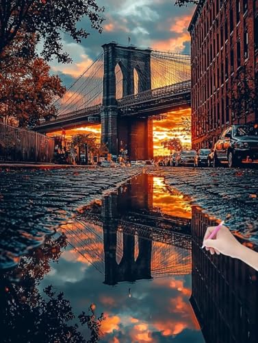 Diamond Painting Brücke, DIY Diamant Painting Bilder Stadt für Erwachsene Anfänger, Vollbohrer Diamant Malerei Eckige Steine als Geschenke Weihnachten, Bastelset Erwachsene für Wanddeko 50x70 cm, L-58 von JIAGUANG