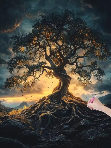Diamond Painting Erwachsene Baum, DIY Landschaft Diamond Painting Eckige Steine Set, Diamant Kunst Bilder für Anfänger, Diamant Malerei Bastelset Erwachsene für Wanddeko, Geschenke, 90x120 cm, L-69 von JIAGUANG