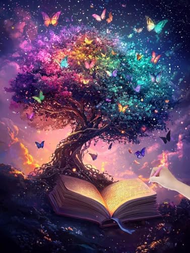 Diamond Painting Erwachsene Fantasy, DIY Baum des Lebens Diamond Painting Eckige Steine Set, Diamant Kunst Bilder für Anfänger, Diamant Malerei Bastelset für Zimmer Wanddeko, Geschenke, 50x70 cm, L-55 von JIAGUANG